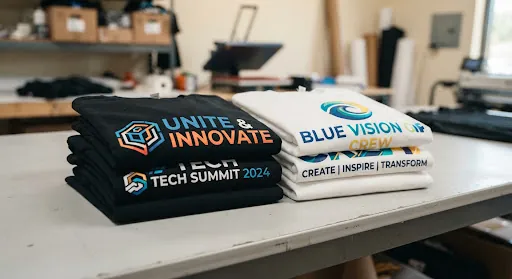 Folded custom printed T-shirts for a tech summit event