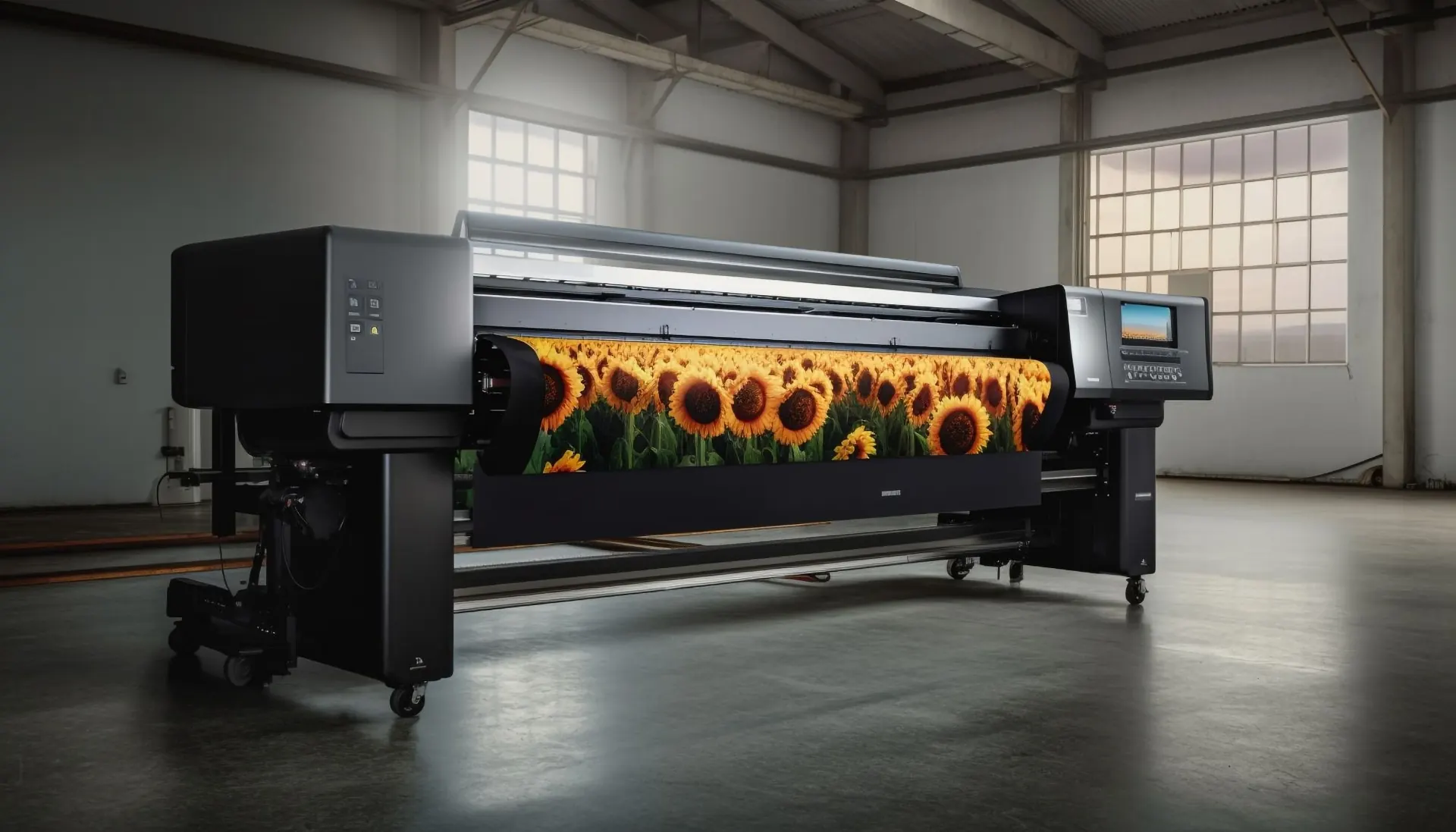 Large format printer producing a banner on the Blue Vision factory floor