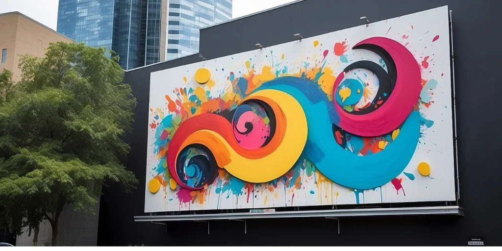 Colorful abstract outdoor display created with custom billboard printing Dubai