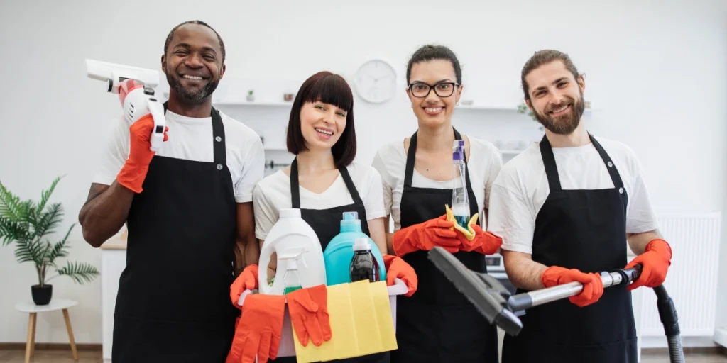 Housekeeping team in clean, modern workwear provided by a reliable Uniform Supplier in the UAE.