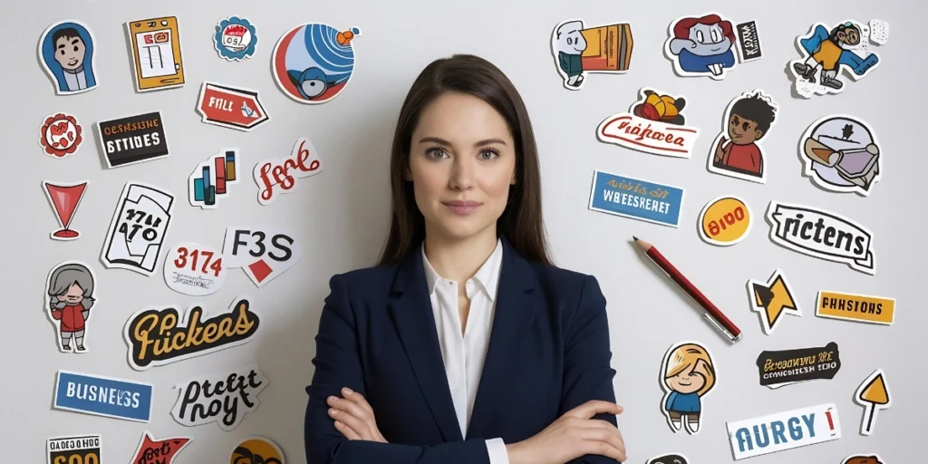 UV DTF Stickers UAE custom business stickers with creative icons and branding elements for professional marketing use